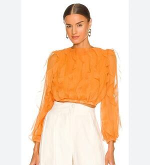 ELLIATT Hawaii Ruffle Tie Back Long Sleeve Top in Mango Orange Size Small